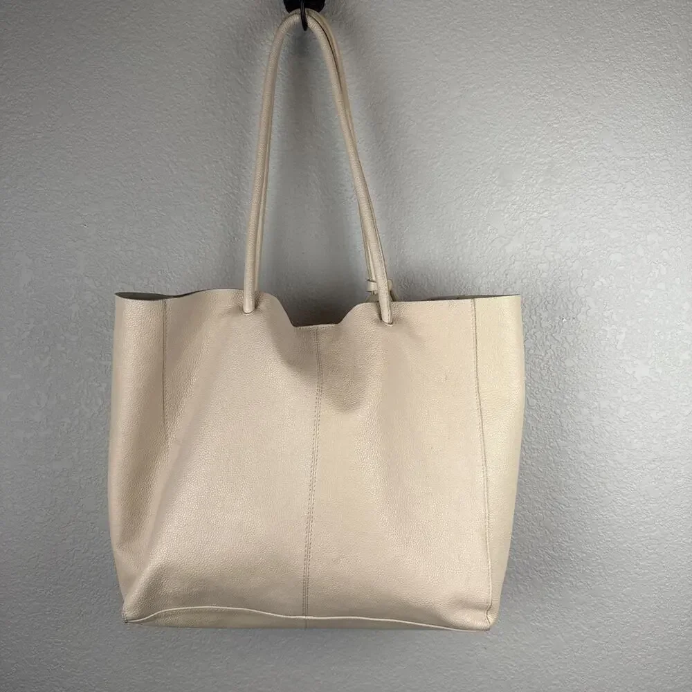 Lucky Brand Jaid Shoulder Tote Bag Purse Shopper Stucco Ivory Pebbled Leather - Picture 7 of 10
